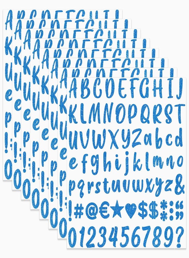 Metsyth 648 Pieces 8 Sheets Letter Stickers Glitter Small Self Adhesive Alphabet Number Vinyl Stick on Letter Stickers for Scrapbooking Mailbox Numbers Crafts Classroom Decor Bulletin Board(Blue,1 Inch) - Image 1